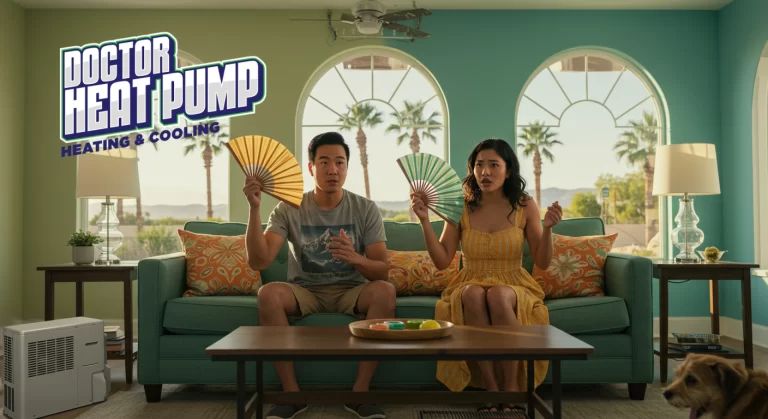 Vegas Couple fanning themselves in the heat